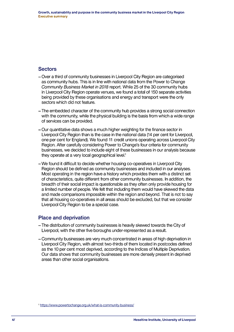 Growth, sustainability and purpose in the community business market in the Liverpool City Region Executive summary