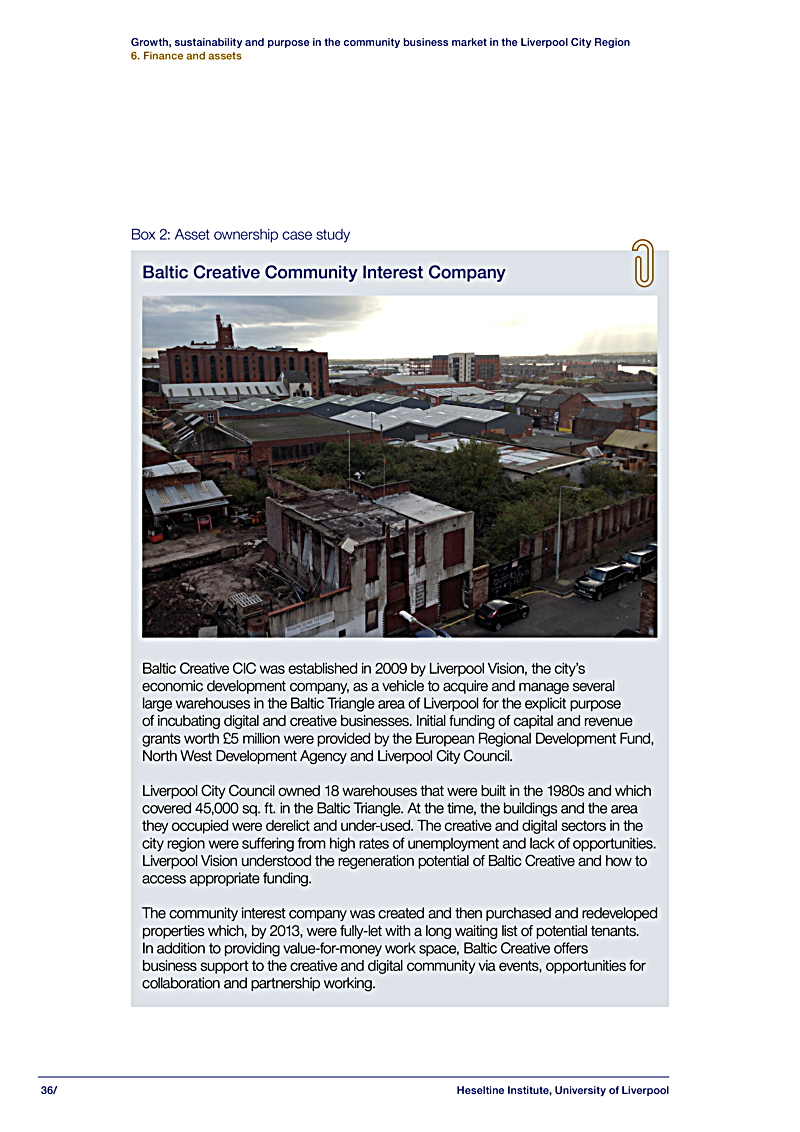Growth, sustainability and purpose in the community business market in the Liverpool City Region 6. Finance and assets