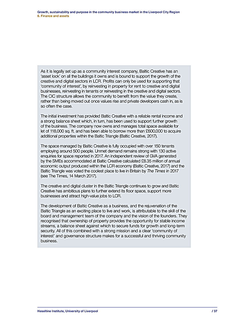 Growth, sustainability and purpose in the community business market in the Liverpool City Region 6. Finance and assets