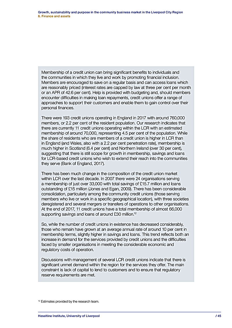 Growth, sustainability and purpose in the community business market in the Liverpool City Region 6. Finance and assets