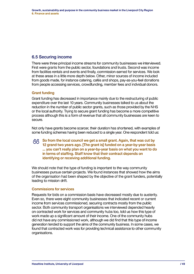 Growth, sustainability and purpose in the community business market in the Liverpool City Region 6. Finance and assets