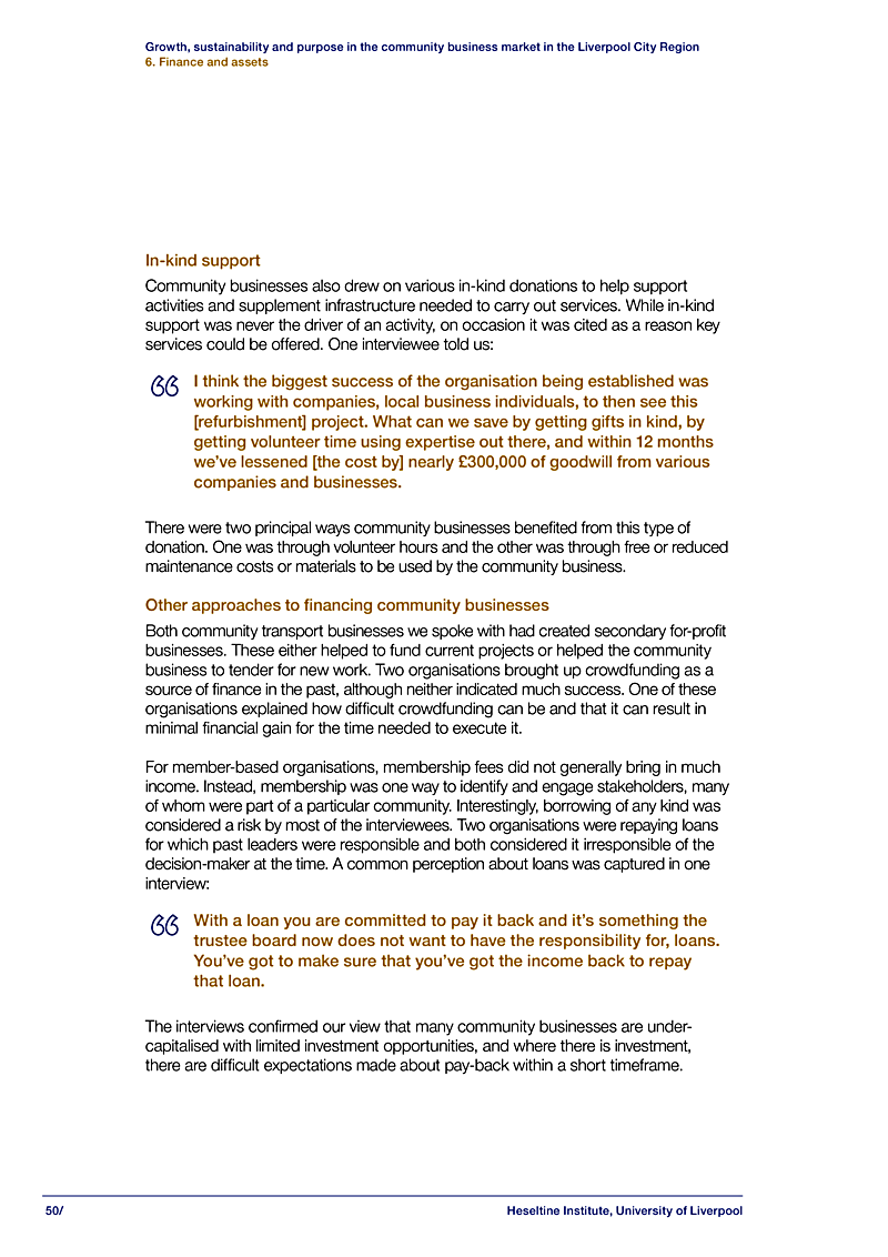 Growth, sustainability and purpose in the community business market in the Liverpool City Region 6. Finance and assets