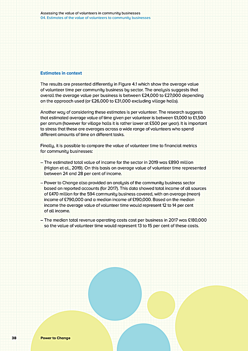 Assessing the value of volunteers in community businesses 04. Estimates of the value of volunteers to community businesses