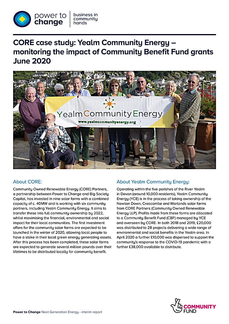 CORE case study: Yealm Community Energy monitoring the impact of Community Benefit Fund grants June 2020