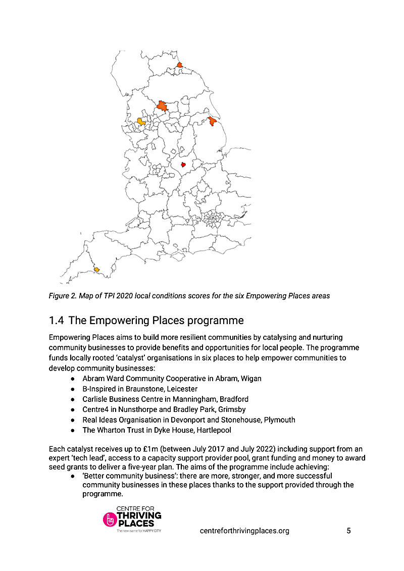 Figure 2. Map of TPI 2020 local conditions scores for the six Empowering Places areas