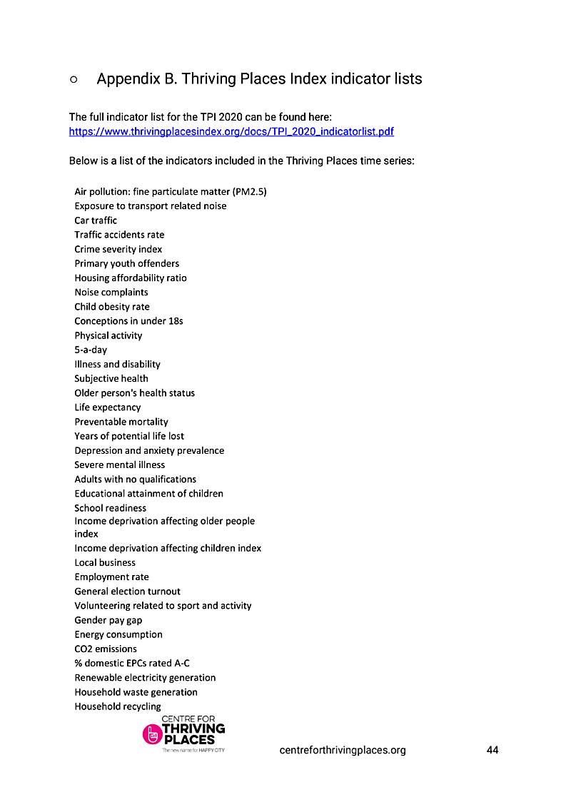 Appendix B. Thriving Places Index indicator lists