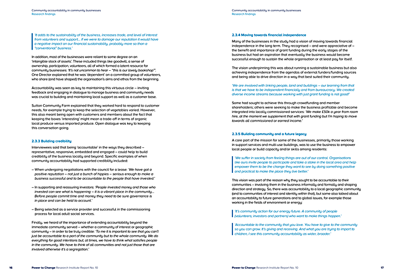 Community accountability in community businesses Research findings