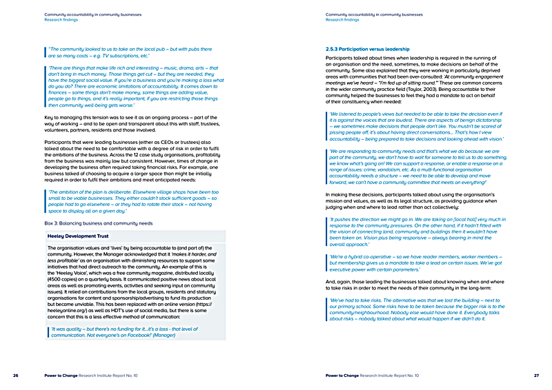 Community accountability in community businesses Research findings