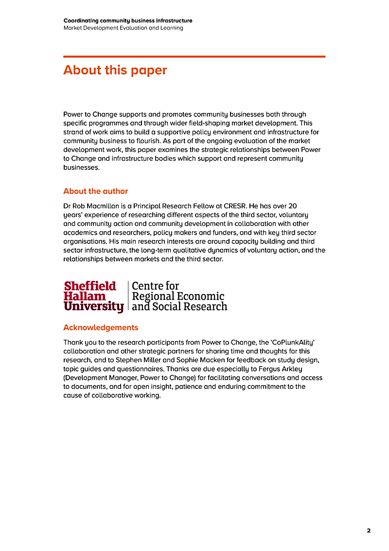 Coordinating community business infrastructure Market Development Evaluation and Learning