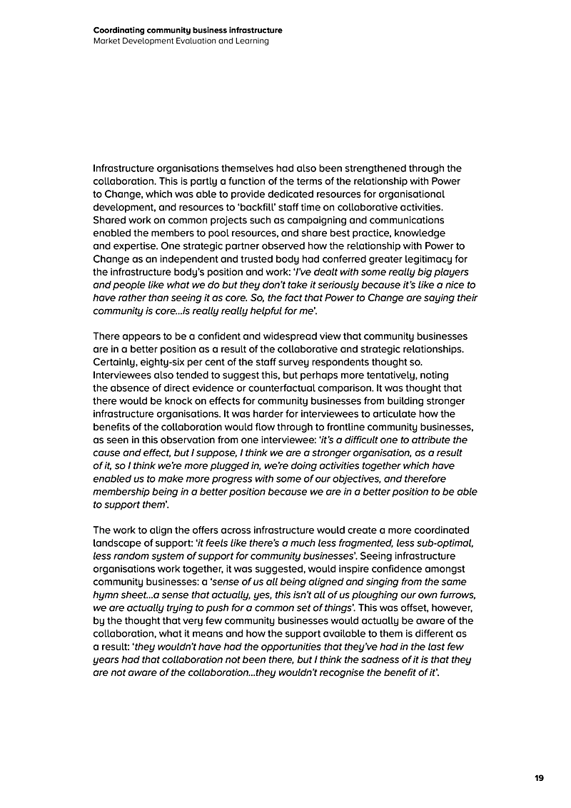 Coordinating community business infrastructure Market Development Evaluation and Learning