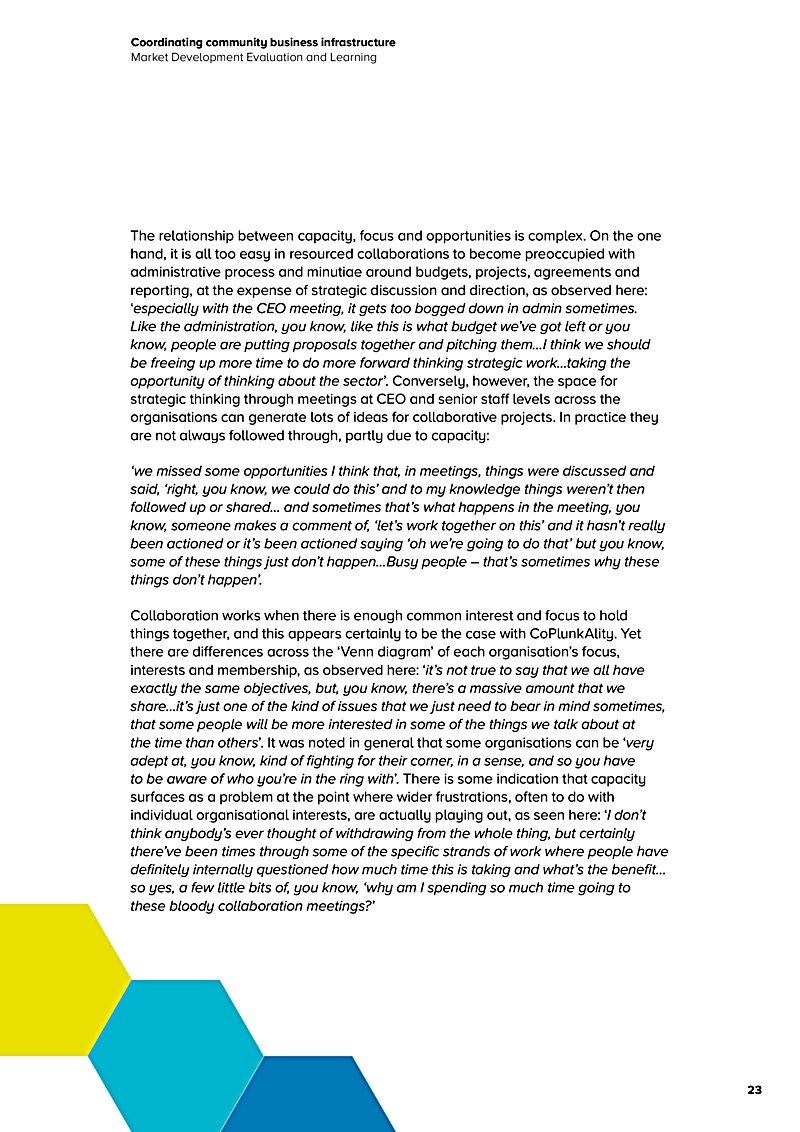 Coordinating community business infrastructure Market Development Evaluation and Learning