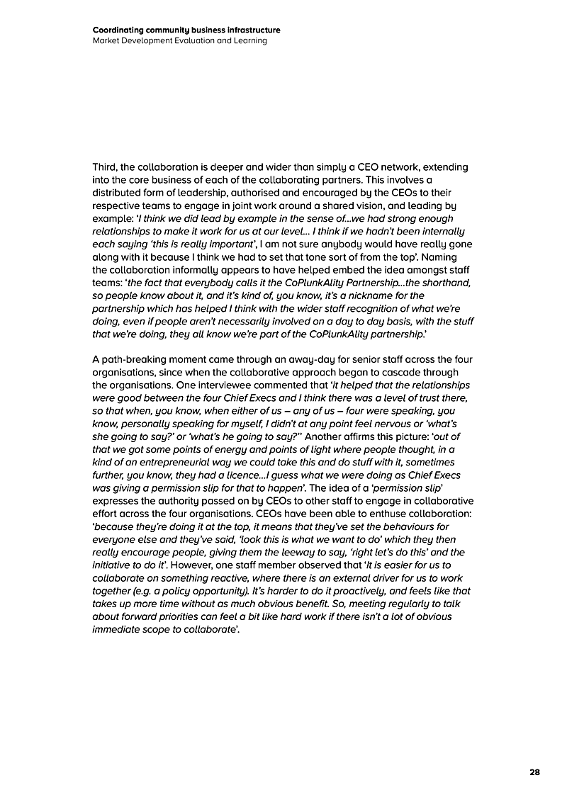Coordinating community business infrastructure Market Development Evaluation and Learning