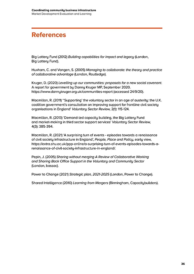 Coordinating community business infrastructure Market Development Evaluation and Learning