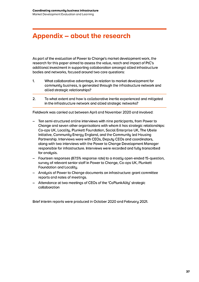 Coordinating community business infrastructure Market Development Evaluation and Learning