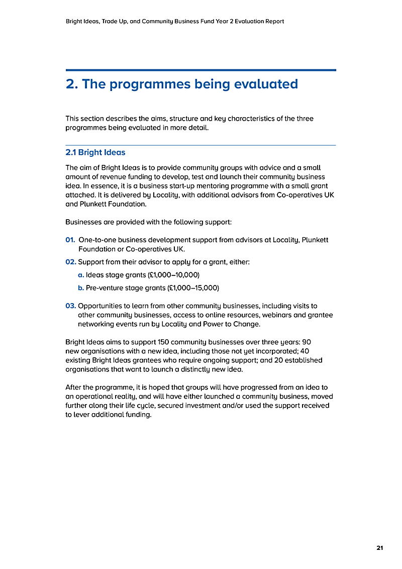 Bright Ideas, Trade Up, and Community Business Fund Year 2 Evaluation Report