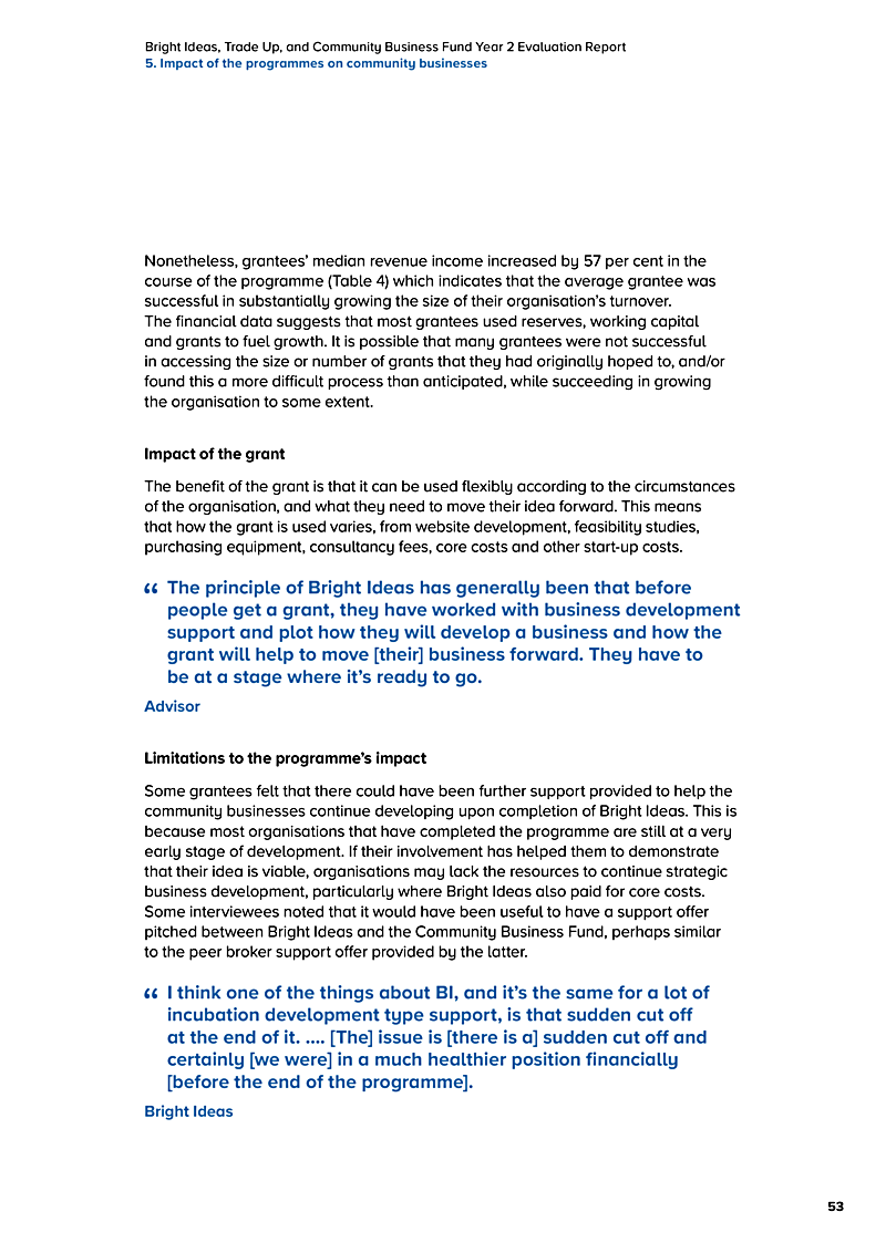 Bright Ideas, Trade Up, and Community Business Fund Year 2 Evaluation Report 5. Impact of the programmes on community businesses