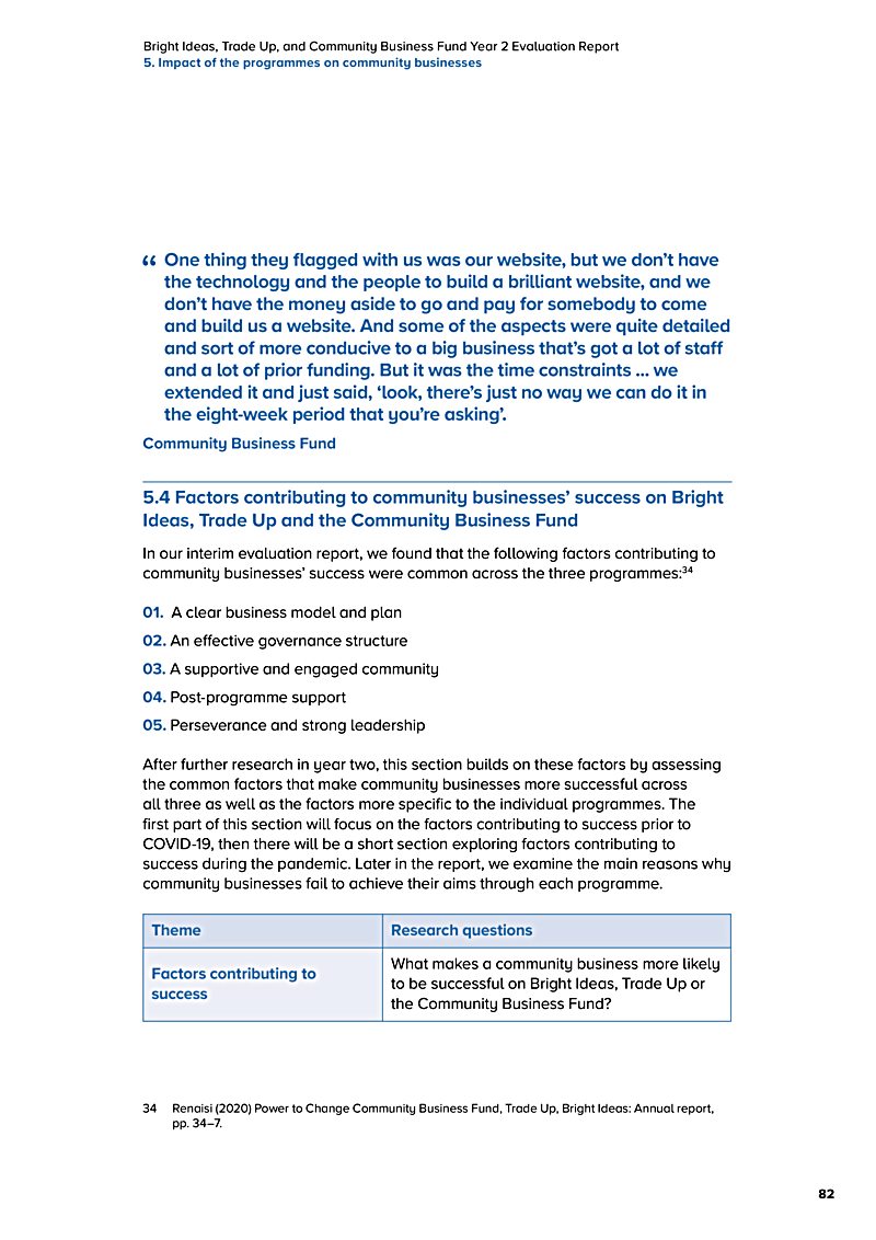 Bright Ideas, Trade Up, and Community Business Fund Year 2 Evaluation Report 5. Impact of the programmes on community businesses