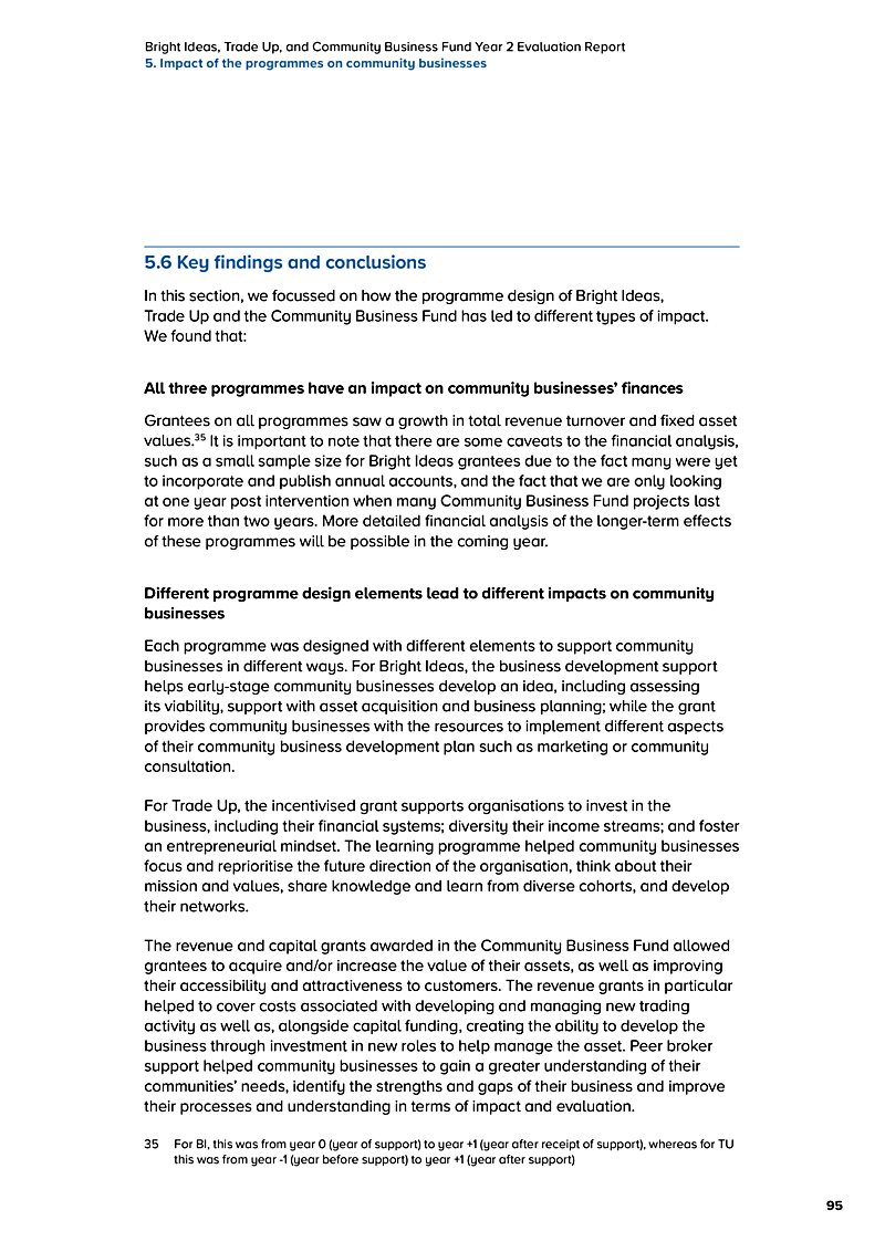 Bright Ideas, Trade Up, and Community Business Fund Year 2 Evaluation Report 5. Impact of the programmes on community businesses