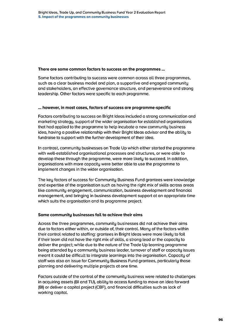 Bright Ideas, Trade Up, and Community Business Fund Year 2 Evaluation Report 5. Impact of the programmes on community businesses