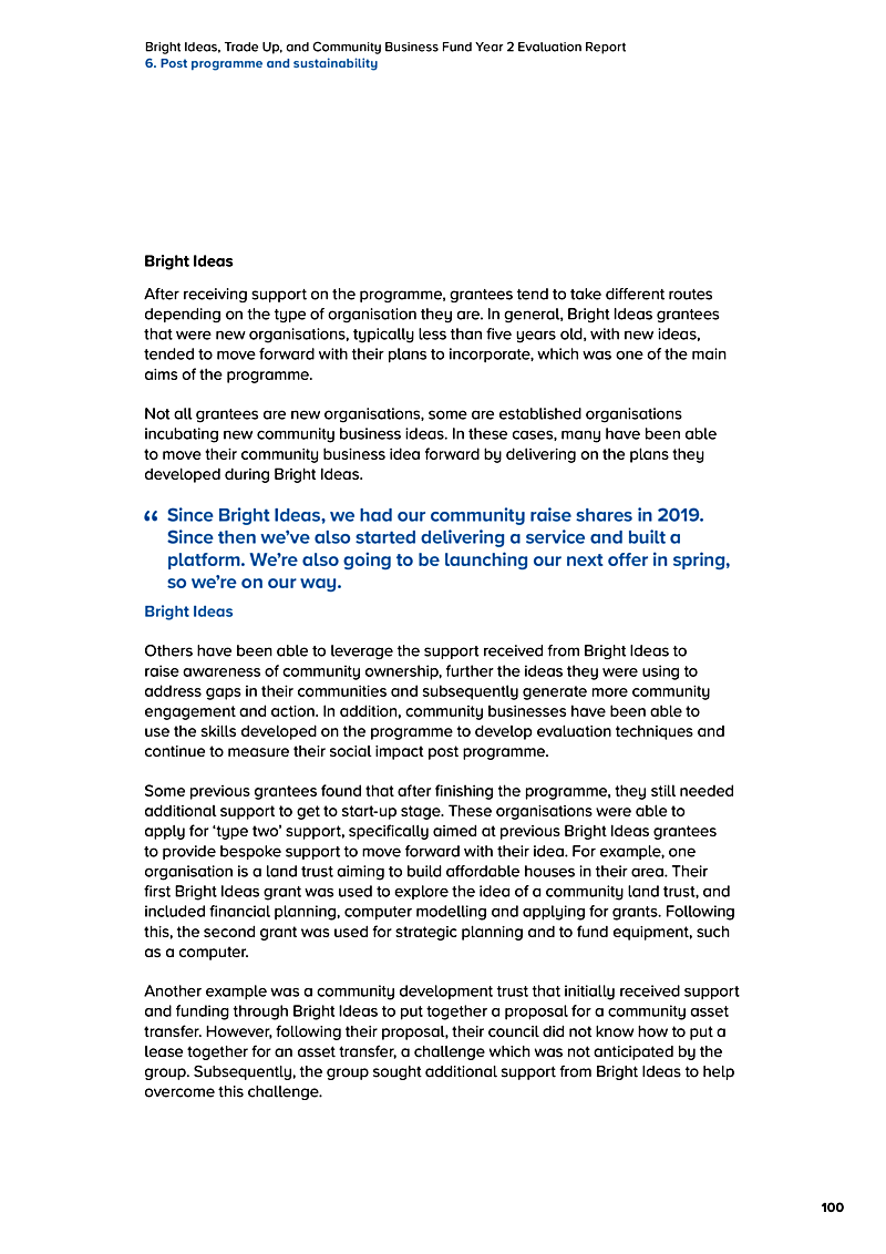 Bright Ideas, Trade Up, and Community Business Fund Year 2 Evaluation Report 6. Post programme and sustainability