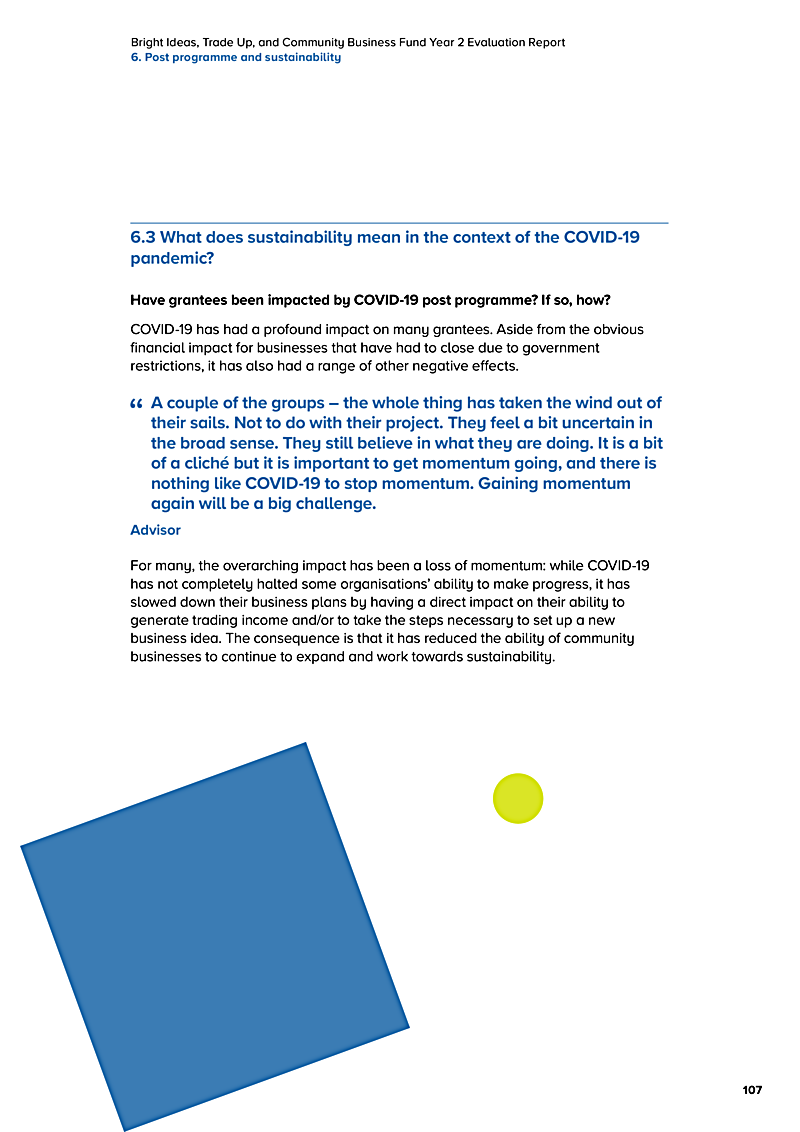 Bright Ideas, Trade Up, and Community Business Fund Year 2 Evaluation Report 6. Post programme and sustainability