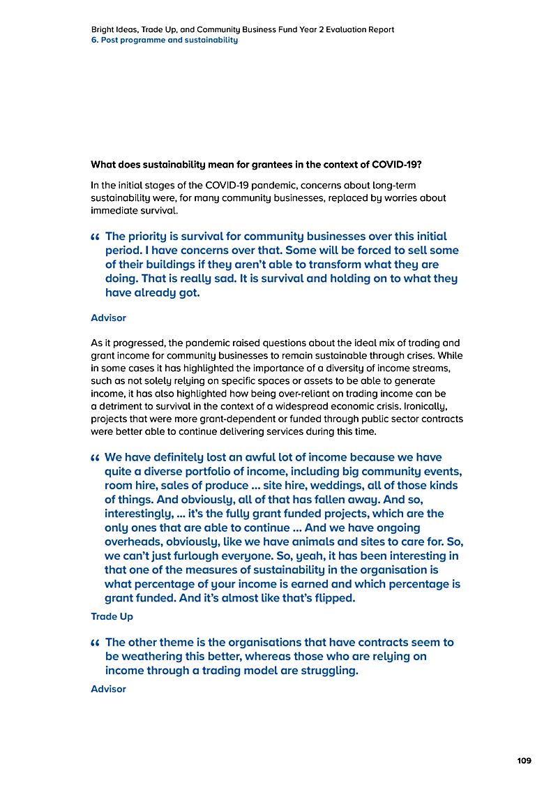 Bright Ideas, Trade Up, and Community Business Fund Year 2 Evaluation Report 6. Post programme and sustainability