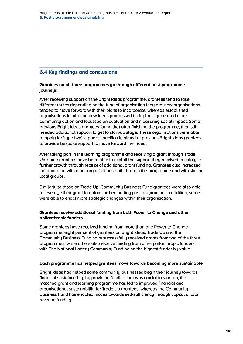 Bright Ideas, Trade Up, and Community Business Fund Year 2 Evaluation Report 6. Post programme and sustainability