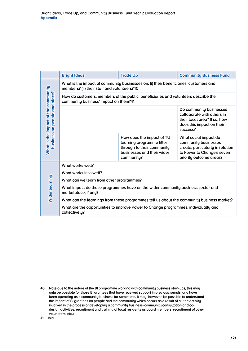 Bright Ideas, Trade Up, and Community Business Fund Year 2 Evaluation Report Appendix