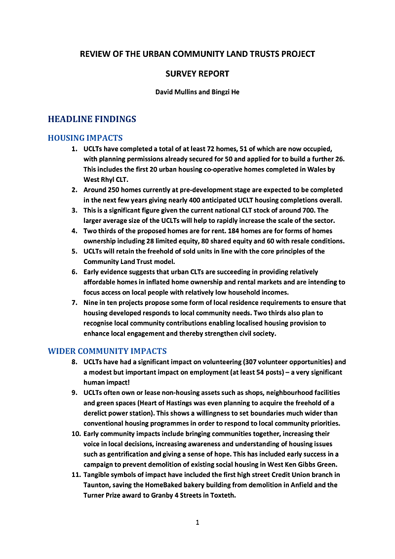 REVIEW OF THE URBAN COMMUNITY LAND TRUSTS PROJECT