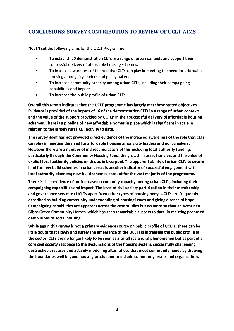 CONCLUSIONS: SURVEY CONTRIBUTION TO REVIEW OF UCLT AIMS