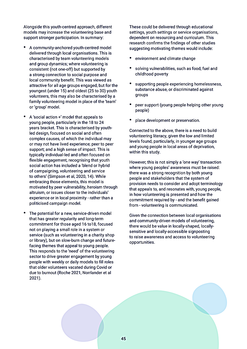 Alongside this youth-centred approach, different models may increase the volunteering base and support stronger participation. In summary:
