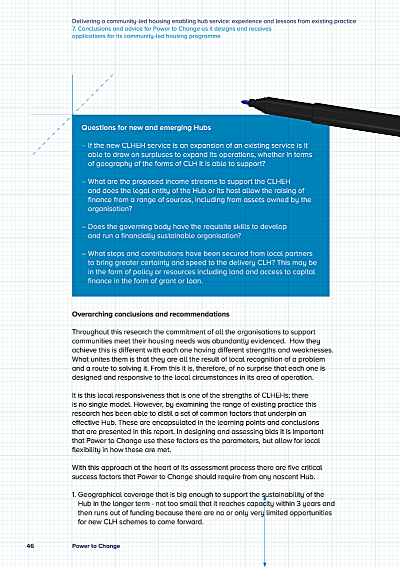Delivering a community-led housing enabling hub service: experience and lessons from existing practice 7. Conclusions and advice for Power to Change as it designs and receives applications for its community-led housing programme