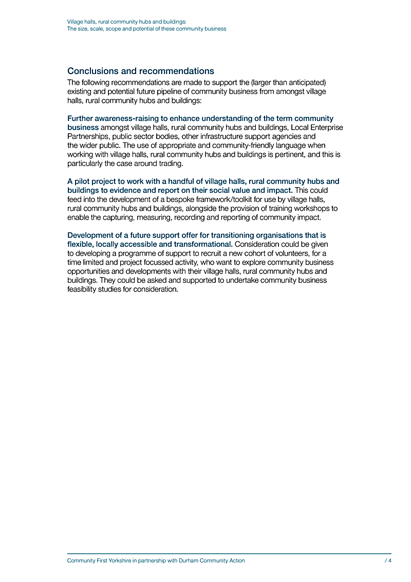 Village halls, rural community hubs and buildings: The size, scale, scope and potential of these community business