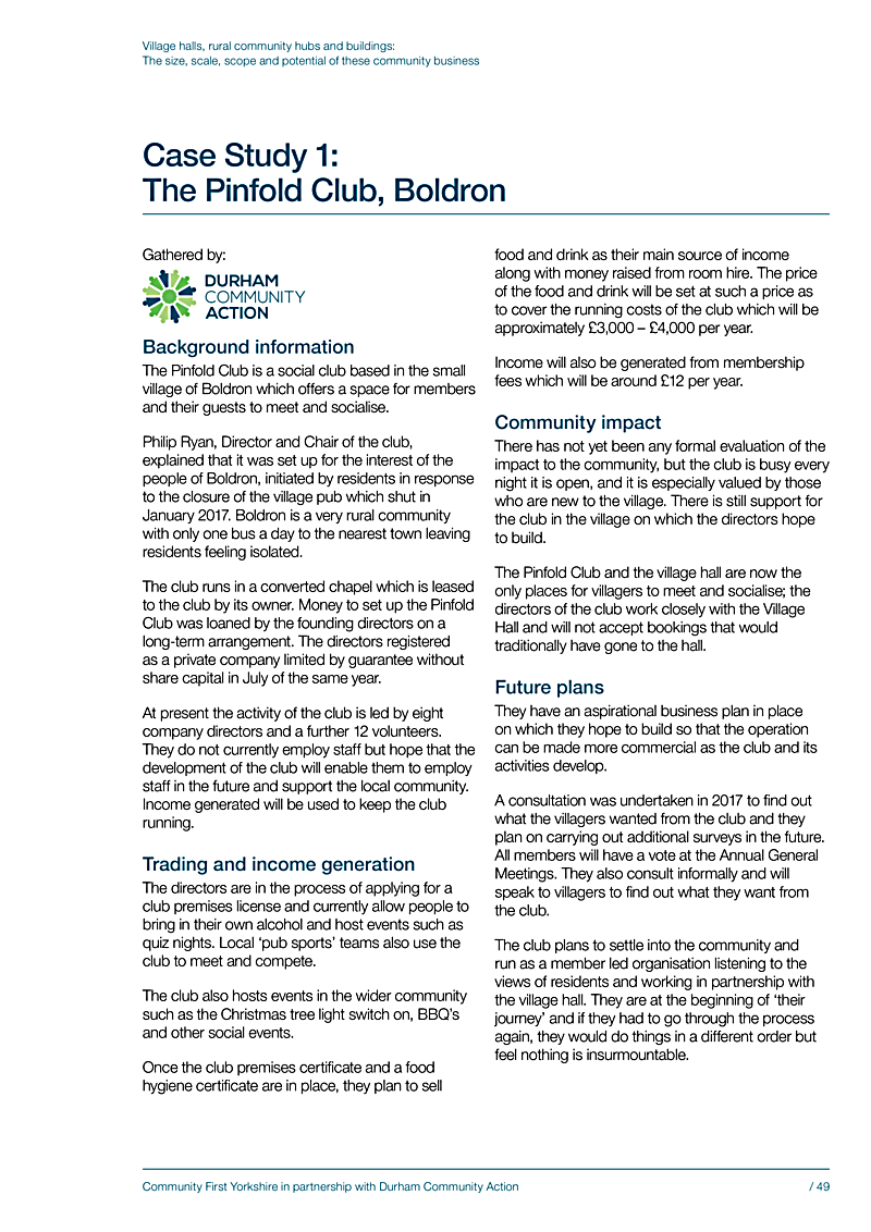 Village halls, rural community hubs and buildings: The size, scale, scope and potential of these community business