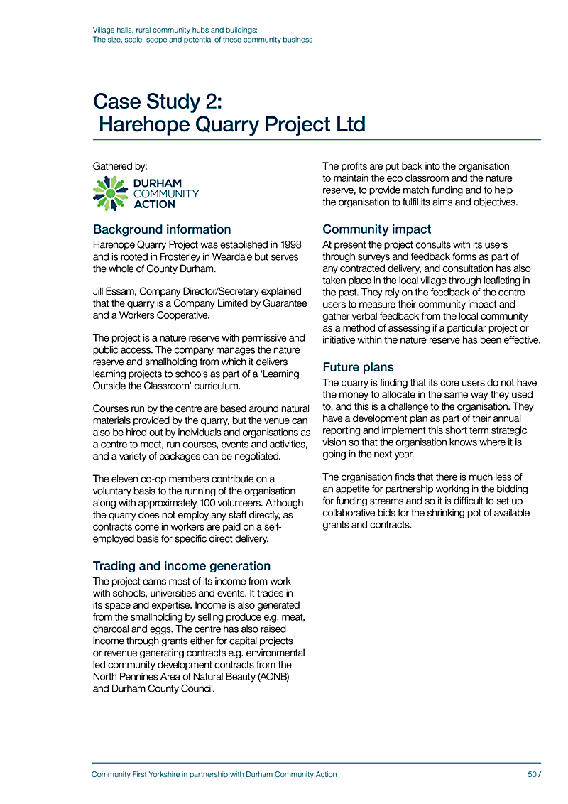 Village halls, rural community hubs and buildings: The size, scale, scope and potential of these community business