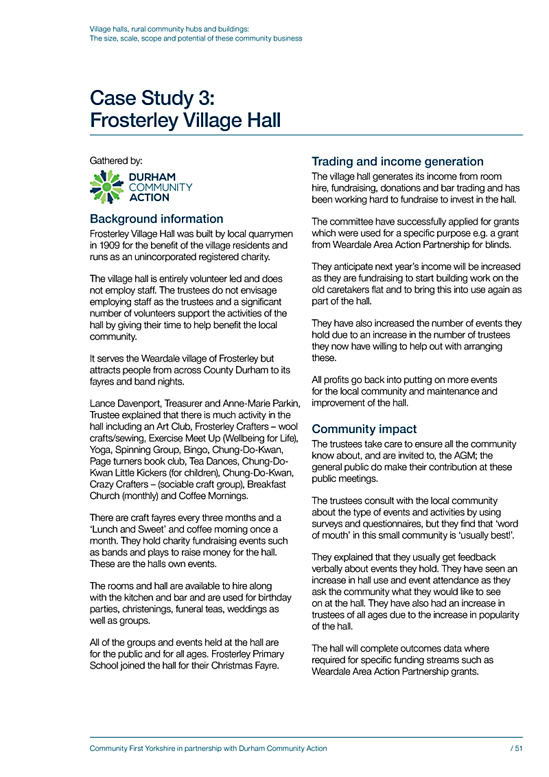 Village halls, rural community hubs and buildings: The size, scale, scope and potential of these community business