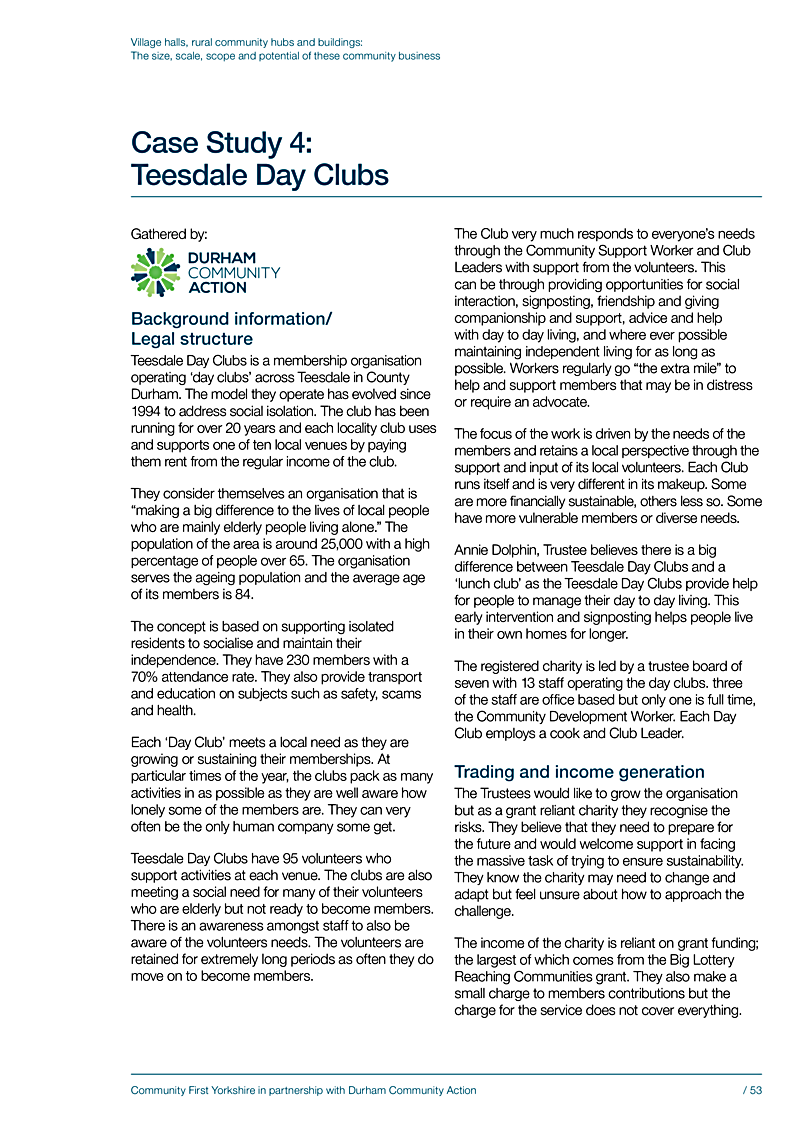 Village halls, rural community hubs and buildings: The size, scale, scope and potential of these community business