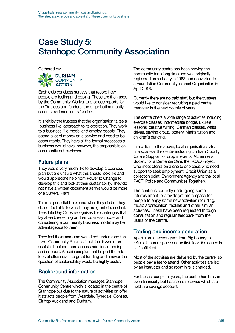 Village halls, rural community hubs and buildings: The size, scale, scope and potential of these community business