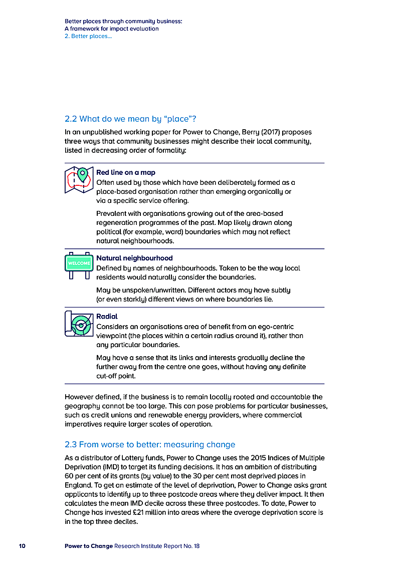 Better places through community business: A framework for impact evaluation 2. Better places...