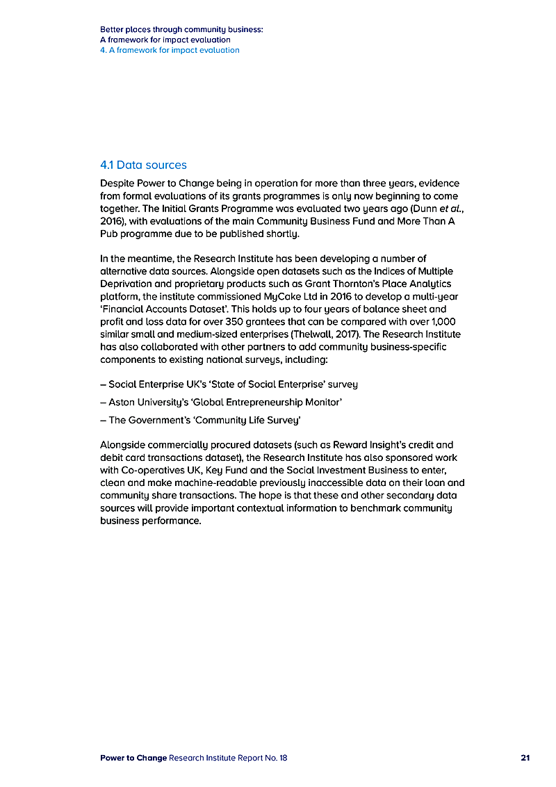 Better places through community business: A framework for impact evaluation 4. A framework for impact evaluation