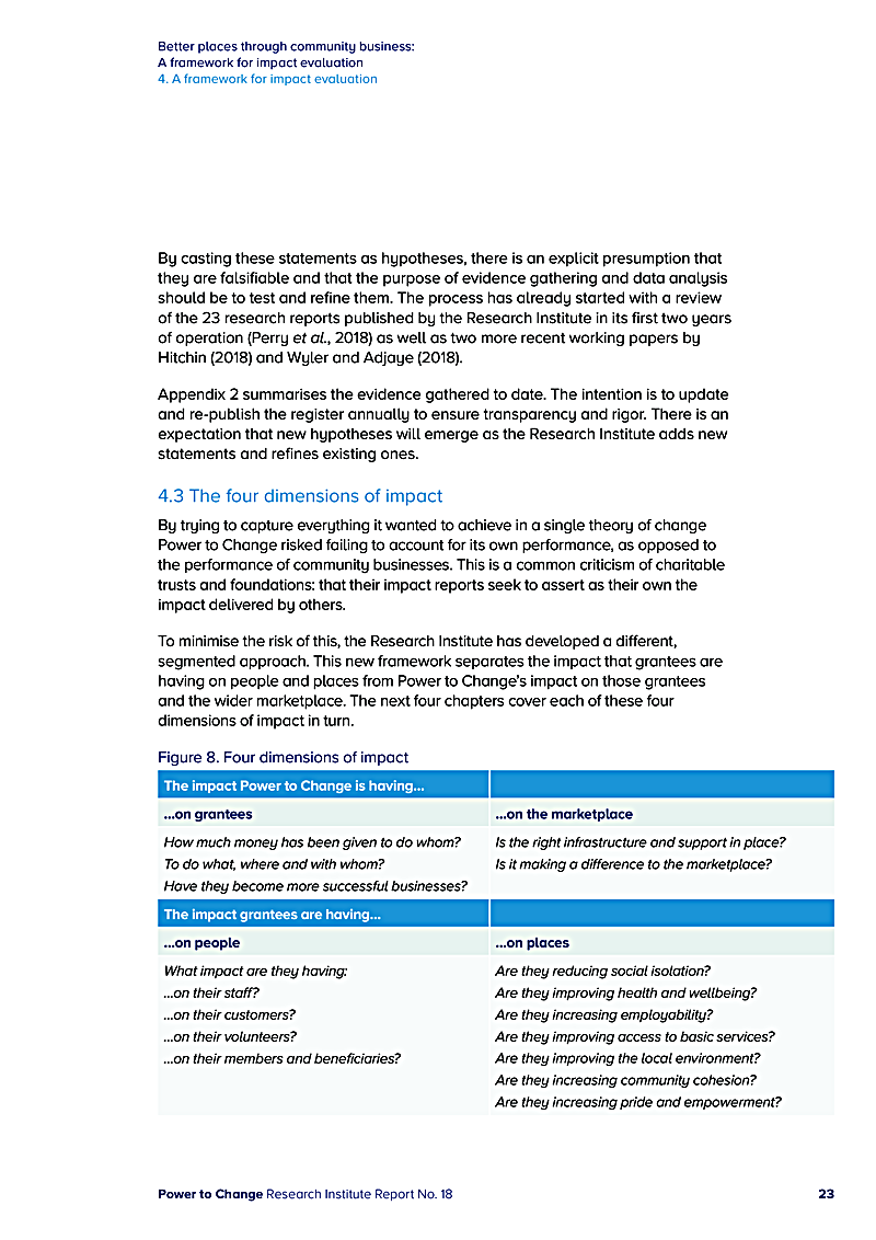 Better places through community business: A framework for impact evaluation 4. A framework for impact evaluation