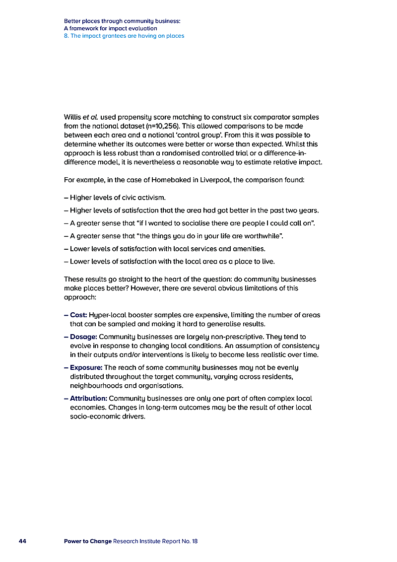 Better places through community business: A framework for impact evaluation 8. The impact grantees are having on places