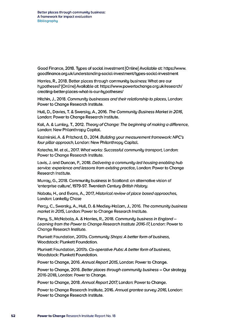 Better places through community business: A framework for impact evaluation Bibliography