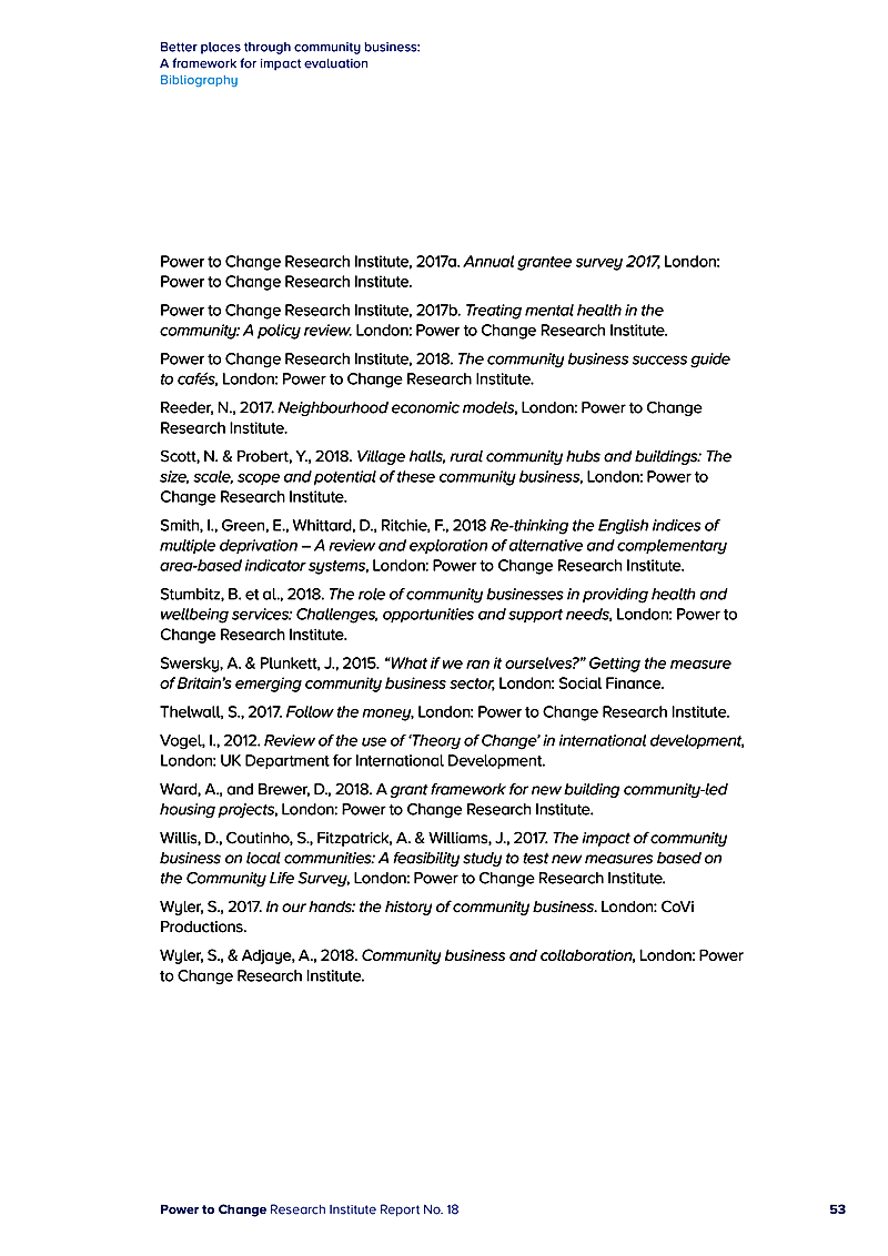 Better places through community business: A framework for impact evaluation Bibliography