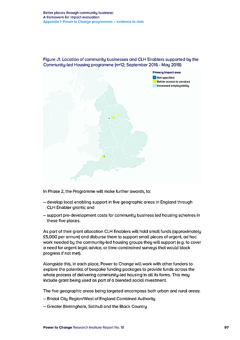 Better places through community business: A framework for impact evaluation Appendix 1: Power to Change programmes evidence to date